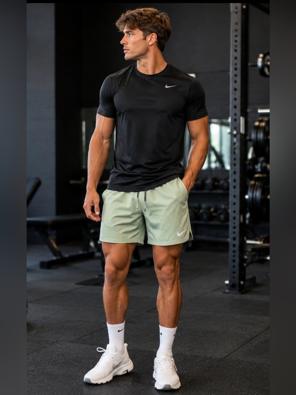 Nike Dri Fit Sage Green Athletic Running Shorts Mens Medium